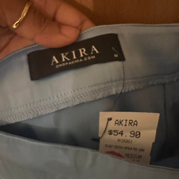 AKIRA - Blue Satin Midi Skirt with Feather Trim - Picture 5 of 5